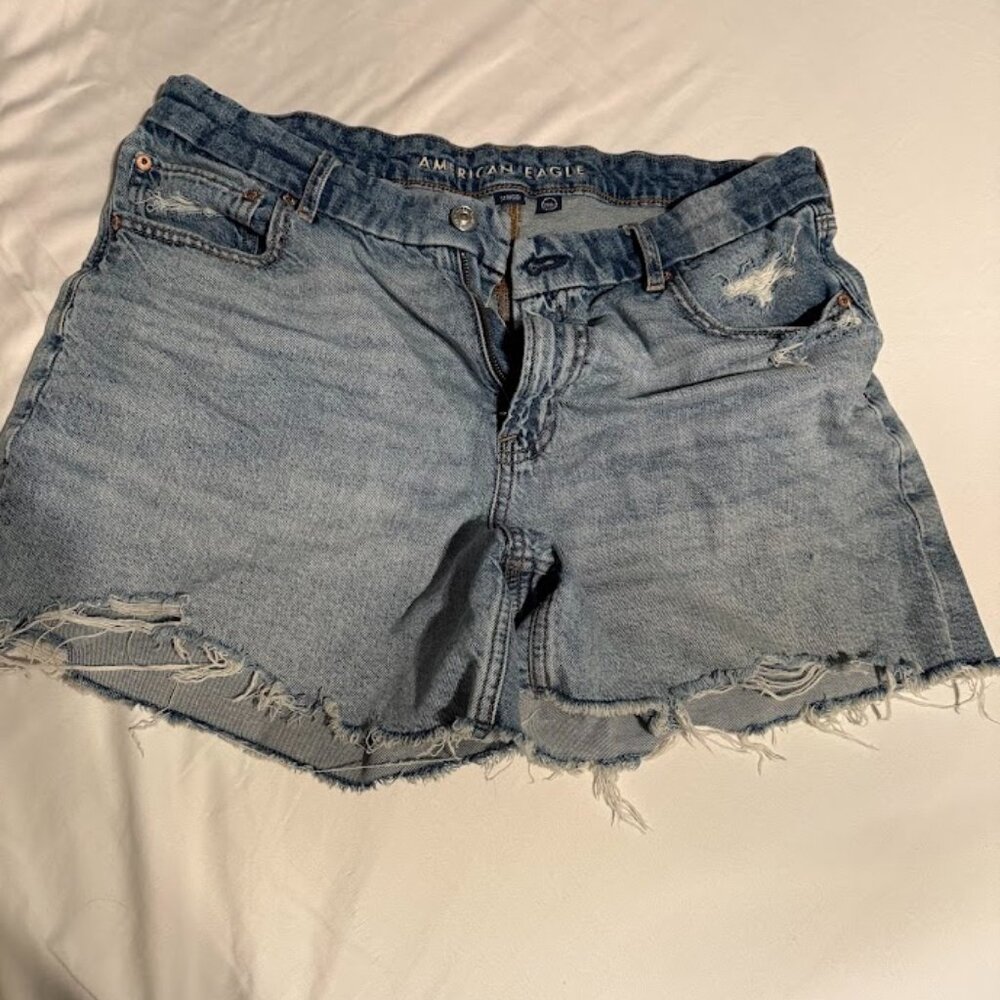 American Eagle Outfitters Faded Blue Distressed Jean Shorts